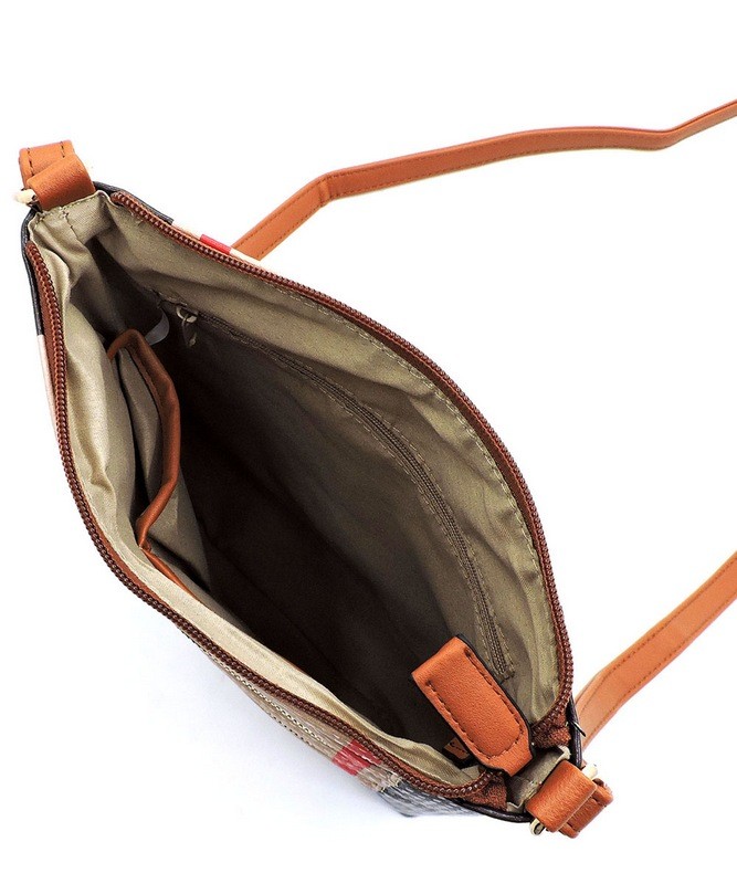 RT　　chiii bag with brown Multi Zip Pocket Plaid Check Whipstitch Cross Body Bag CH-BT2744